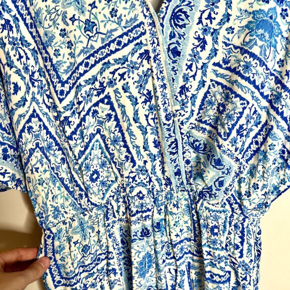 VICI Majorca Printed Short Sleeve Pocketed Romper Resortwear Vacation Sz L NWT - Picture 4 of 6